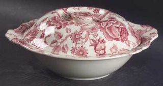 Johnson Brothers English Chippendale Red/Pink Round Covered Vegetable, Fine Chin
