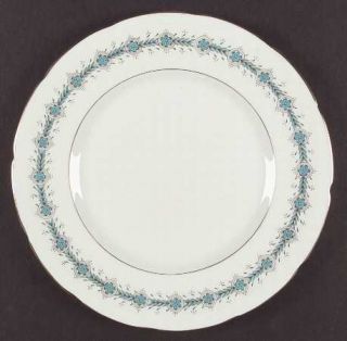 Coalport Regent Dinner Plate, Fine China Dinnerware   Bone,Aqua Laurel&Flowers,G