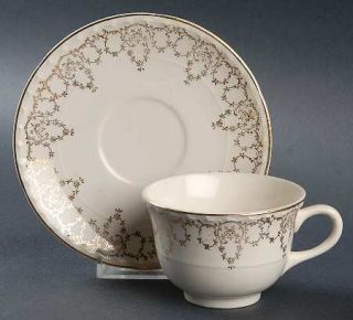 Crooksville Cro107 Footed Cup & Saucer Set, Fine China Dinnerware   Gold Flowers