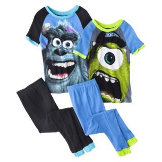 Disney Monsters Inc. Boys 4 Piece Short Sleeve Pajama Set   Blue 6