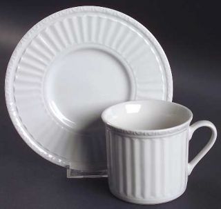  Italiana White Flat Cup & Saucer Set, Fine China Dinnerware   All White
