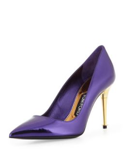 Womens Low Heel Pointed Toe Metallic Pump, Purple   Tom Ford