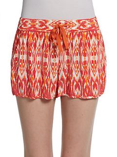 Layana Ikat Silk Shorts   Bright Coral