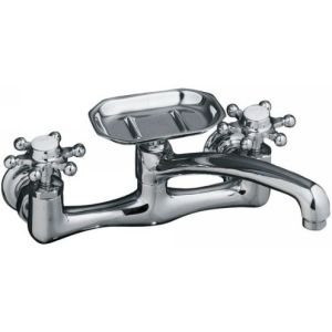 Kohler K 149 3 CP Antique Two Handle Wall Mount Faucet with Soap Dish