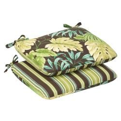 Pillow Perfect Outdoor Green/brown Tropical/ Striped Rounded Reversible Seat Cushions (set Of 2) (Green/brown reversible tropical/stripedMaterials: PolyesterFill: 100 percent virgin polyester fiber fillClosure: Sewn seam Weather resistantUV protection Car