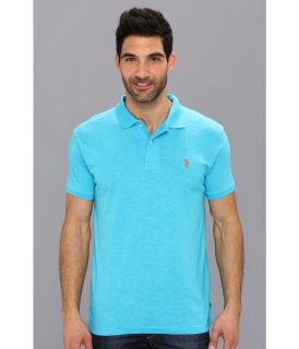 U.S. Polo Assn Solid Slub Polo Mens Short Sleeve Knit (Blue)