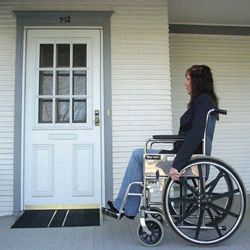Self supporting 2.5 inch Threshold/ Wheelchair Ramp (AluminumAnti slip traction tape on surfaceLightweight, yet durableThreshold will accommodate a threshold height of 2.5 inchesMaximum single angle capacity 300 pounds (600 pounds for double axle)Weight