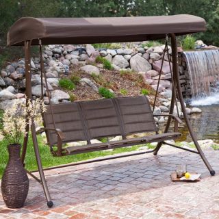 Hayneedle Coral Coast Bronze 3 Person Padded Sling Canopy Swing   SWING507 