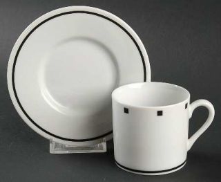 Sasaki China Metropolis Black Flat Demitasse Cup & Saucer Set, Fine China Dinner