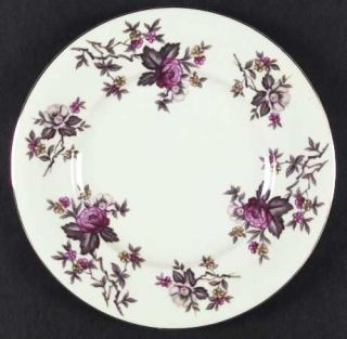 Meito Rosanne Salad Plate, Fine China Dinnerware   Pink,Yellow Flowers, Gray Lea