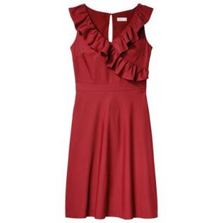 TEVOLIO Womens Plus Size Taffeta V Neck Ruffle Dress   Stoplight Red   18W
