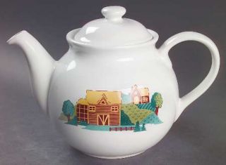 Corning Landscape Teapot & Lid, Fine China Dinnerware   Logcabin/Yellow Roof,Tre