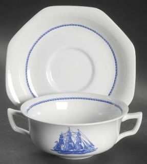 Wedgwood American Clipper Blue Flat Cream Soup Bowl & Saucer Set, Fine China Din