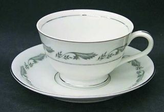 Style House Regal Footed Cup & Saucer Set, Fine China Dinnerware   Gray Leaves A