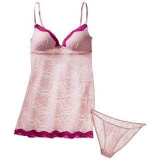 Gilligan & OMalley Womens Stretch Lace Baby Doll Set with Panty   Pink S