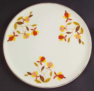 Hall Autumn Leaf Cake Plate, Fine China Dinnerware   Orange/Yellow Flowers,Brown