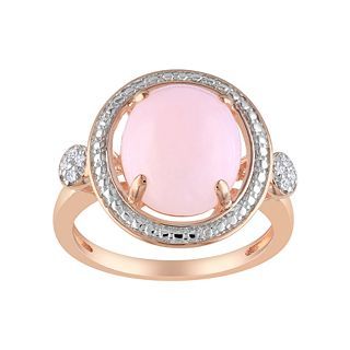 ONLINE ONLY   Pink Opal & Diamond Accent Art Deco Style Ring, Womens