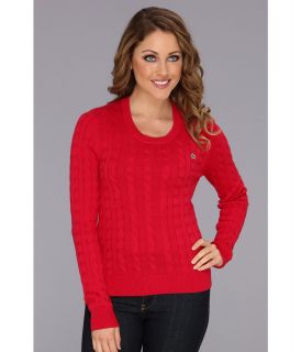 Lacoste L/S Cotton Cable Crewneck Sweater Womens Sweater (Red)