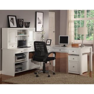 Parker House Boca L Shaped Desk with Credenza and Hutch   Cottage White  