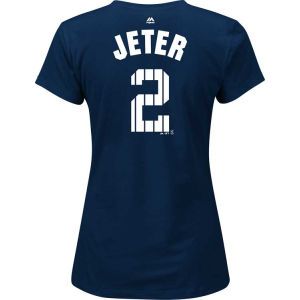 New York Yankees Majestic MLB Womens Jeter Patch Pinstripe T Shirt