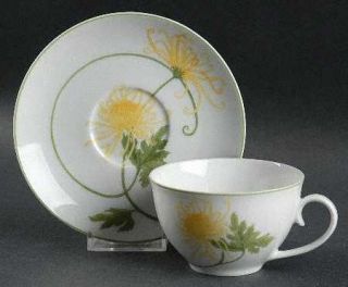 Denby Langley Dreaming Flat Cup & Saucer Set, Fine China Dinnerware   Yellow Flo