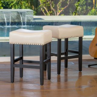 Christopher Knight Home Lisette Backless Ivory Leather Counter Stool (set Of 2) (IvoryFeatures studded accent and black metal kickplateSome assembly requiredDimensions: 26 inches high x 15.35 inches wide x 17.72 inches deepWeight capacity: 250lbs )