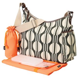 Oioi Hobo Diaper Bag In Dot Stripe (Green/ cream/ orangeMaterials: 100 cotton canvas, non phthalate PVCLining: 100 percent nylonTrim: Faux leatherWater resistant finishOne (1) adjustable shoulder strapPockets: Two (2) exterior, one (1) interior compartmen