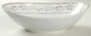 Noritake Stanwyck 10 Oval Vegetable Bowl, Fine China Dinnerware   Green&Gold Le