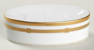 Christian Dior Gaudron White Soap Dish, Fine China Dinnerware   Gold Band On Whi