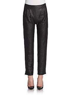 Elodie Croc Embossed Faux Leather Pants   Noir