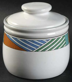 Christopher Stuart Geometry Sugar Bowl & Lid, Fine China Dinnerware   Teal,Green