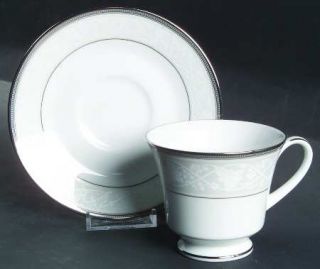 Noritake Clarenton Footed Cup & Saucer Set, Fine China Dinnerware   White Vine D