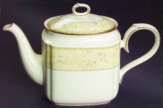 Noritake Chalfonte Teapot & Lid, Fine China Dinnerware   Yellow Flowers,Gray Lea