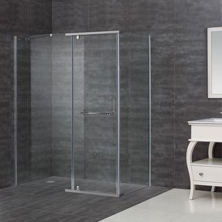 Aston 60 X 35 inch 3/8 Clear Glass Semi frameless Shower Enclosure (Clear glass, chrome hardwareHardware finish Polished chromeLeft/Right Door Opening ReversibleShower enclosure with brass pivotsPremium clear 3/8 (10mm) tempered safety glass   ANSI Z97.