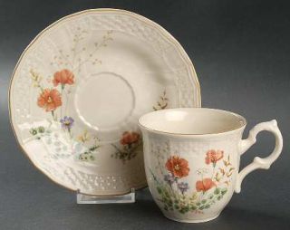 Mikasa Margaux Flat Cup & Saucer Set, Fine China Dinnerware   Fine Ivory,Weave R