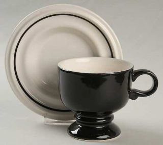 Mikasa Black Forest Footed Cup & Saucer Set, Fine China Dinnerware   Black, Gray