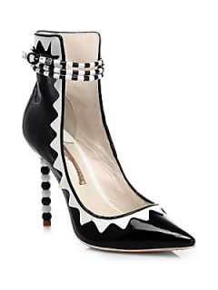 Sophia Webster Bicolor Patent Leather Ankle Strap Pumps   Black White