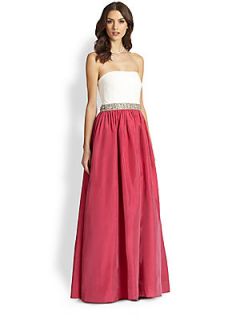 Aidan Mattox Embellished Strapless Combo Gown   Ivory Raspberry