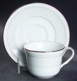 Noritake Sheridan Platinum Flat Cup & Saucer Set, Fine China Dinnerware   White