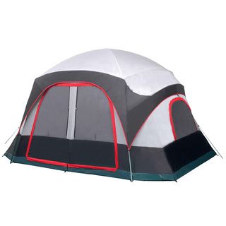 Katahdin Family Camping Tent (White/ green/ redAccessories: Zippered duffle bag, pole bag, stake bag, tent stakes and extra guy linesMinimum weight: 27.375 poundsPack weight: 29 poundsDoors: Two (2)Window: Five (5)Rooms: Two (2)Poles: 12Pole material: Cha
