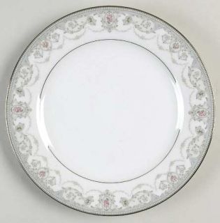 Noritake Glenville Salad Plate, Fine China Dinnerware   Roses In Gray Ovals,Scro