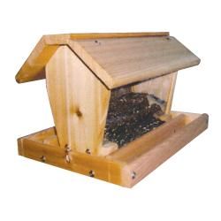 Cedar Medium Barn Hanging Bird Feeder (BrownMaterials: Wood/Steel* Style: Barn hanging feederSize/number of feed ports: N/ASeed Capacity: 12 pounds, mixed seed* Dimensions: 17.75in L x 12in W x 11in H * Weight: 10 pounds*  )