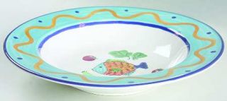 Studio Nova Ocean Collage Large Rim Soup Bowl, Fine China Dinnerware   Blue Rim,