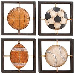 Casa Cortes All American Sports Time Metal Wall Art Decor (MetalColors: Rusted orange, black, white, brownDimensions: 14H x 2 W x 14 L /each squareSet includes: 4 squares)