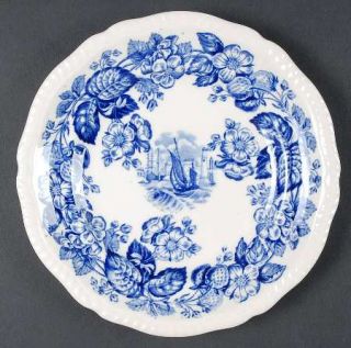Spode Old Salem Blue (Gadroon) Salad Plate, Fine China Dinnerware   Blue Flowers