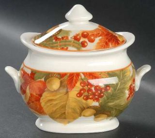 222 Fifth (PTS) Autumn Celebration Sugar Bowl & Lid, Fine China Dinnerware   Lea