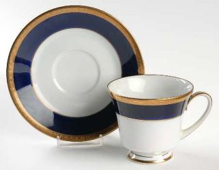 Noritake Valhalla Footed Cup & Saucer Set, Fine China Dinnerware   Legacy,Cobalt