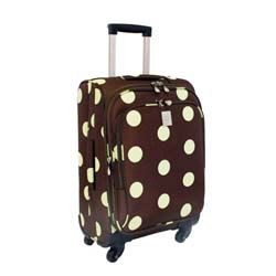 Jenni Chan Dots Green And Brown 21 inch Carry on Spinner Upright (PolyesterExterior dimensions: 20 inches high x 9 inches wideDepth: 14 inches deepWeight: 8.2 poundsCarrying strap/handle: YesWheel type: Four (4) spinner wheels)