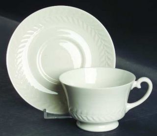 Haviland Regents Park White Footed Cup & Saucer Set, Fine China Dinnerware   Ny,