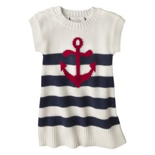 Infant Toddler Girls Striped Anchor Sweater Dress   White/Navy 12 M